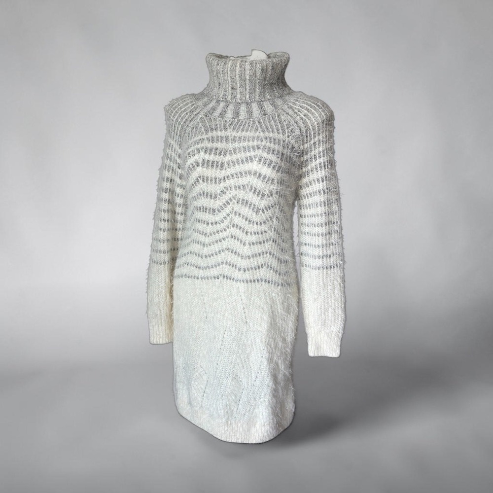 Anthropologie Sleeping On Snow Shelby Eyelash Sweater Dress Grey Cream Size Sm